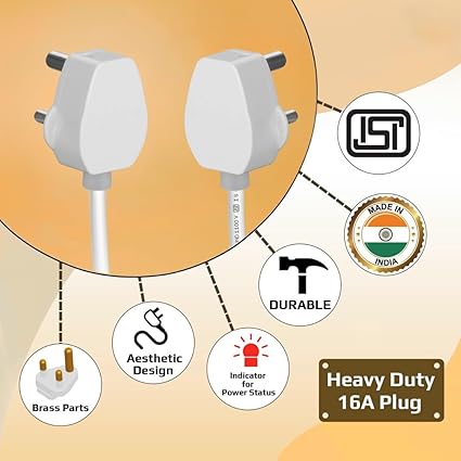 Bigpalycoan Electric Extension Board with Cable- 16A/20A + 16A/20A with Two Switch and Heavy Duty (White), 250 Volts