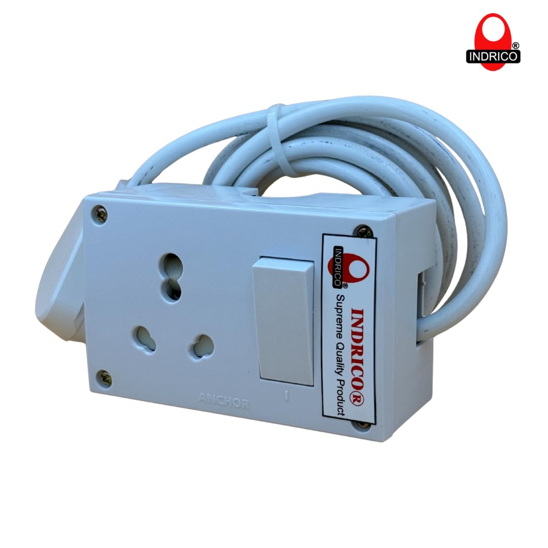 INDRICO® 16A Power Extension Board with Heavy Duty Wire for Microwave, Induction Cooker, Fridge, Washing Machine, 1 Ton A.C, Anchor Switch & Socket & Plug (Up-to 2000 watts)