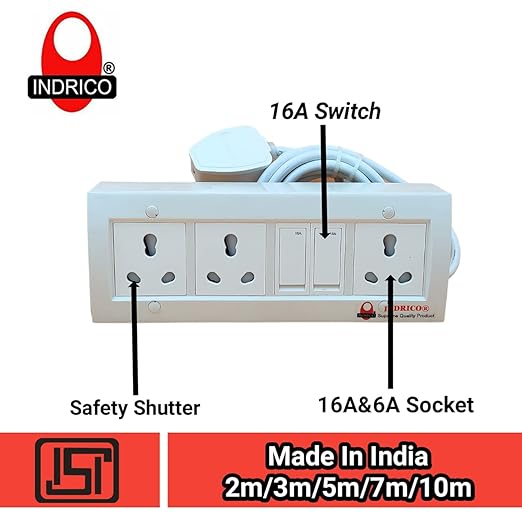 INDRICO 15 Amp Electric Extension Board for Heavy Duty with Individual Switches PVC White