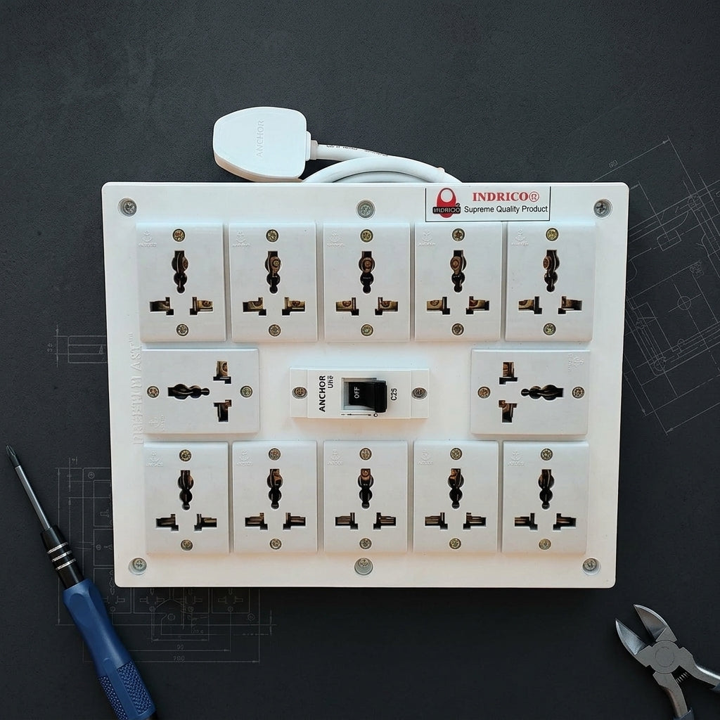 INDRICO Heavy Duty Extension Board with MCB | 1.5mm Copper Wire | 2000W Power Strip with MCB | Multi Plug Socket for Home & Office