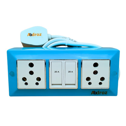 ABDROZ Electric Extension Board with Cable- 16A/20A + 16A/20A with Two Switch and Heavy Duty Copper Cable Wire (Sky Blue), 240 Volts