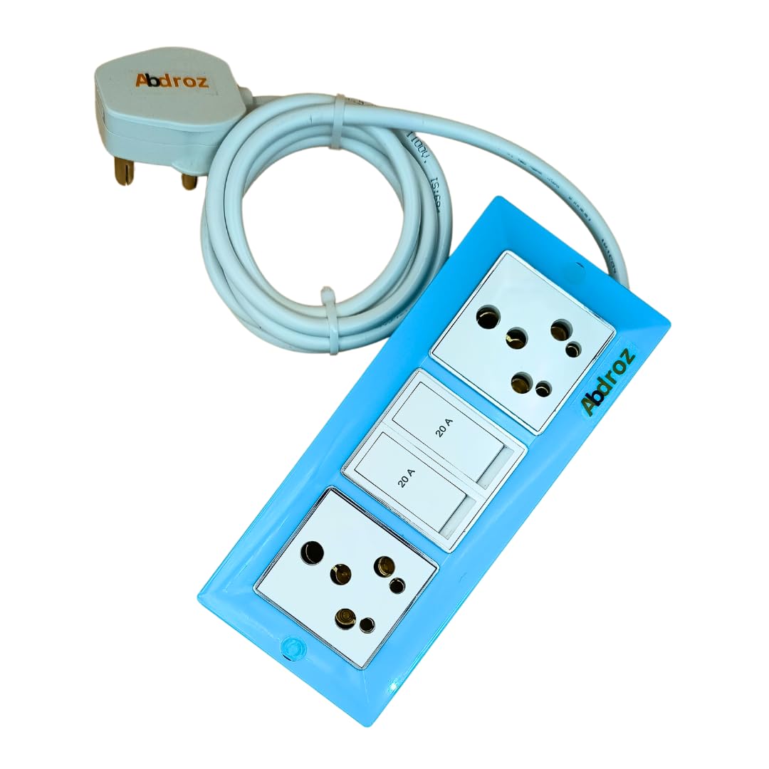 ABDROZ Electric Extension Board with Cable- 16A/20A + 16A/20A with Two Switch and Heavy Duty Copper Cable Wire (Sky Blue), 240 Volts