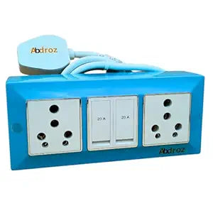 ABDROZ Electric Extension Board with Cable- 16A/20A + 16A/20A with Two Switch and Heavy Duty Copper Cable Wire (Sky Blue), 240 Volts