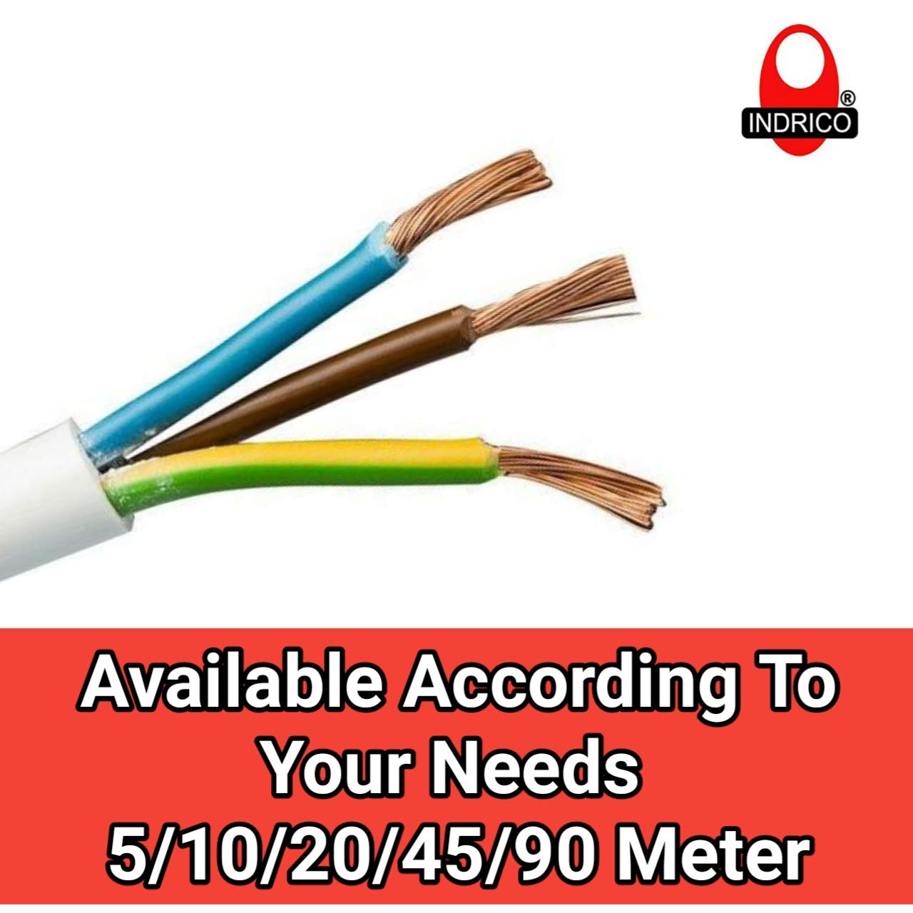 INDRICO® 3 Core Round Aeroflex Copper Wires and Cables (1.5 Sq. mm) for Domestic and Industrial Electric Connections