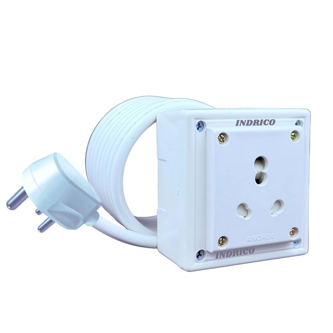 INDRICO Extension Board Heavy Duty 1 Socket 15A 16A 20A High Load Capacity 3000 Watts With 16A Big Plug Pvc White