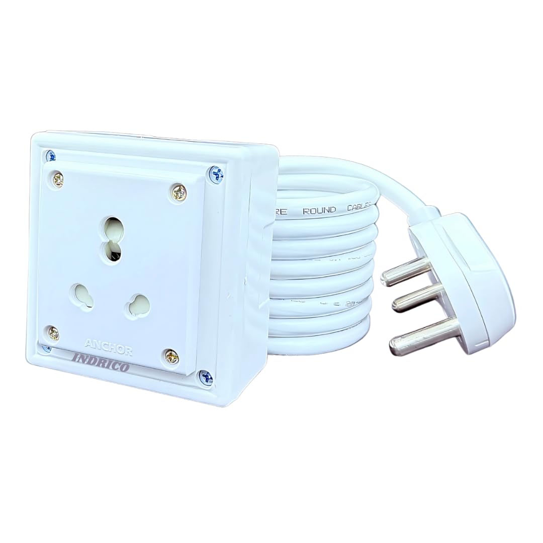 INDRICO Extension Board Heavy Duty 1 Socket 15A 16A 20A High Load Capacity 3000 Watts With 16A Big Plug Pvc White
