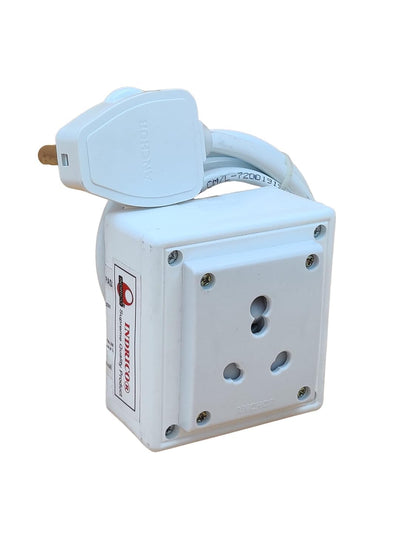 INDRICO Extension Board Heavy Duty 1 Socket 15A 16A 20A High Load Capacity 3000 Watts With 16A Big Plug Pvc White