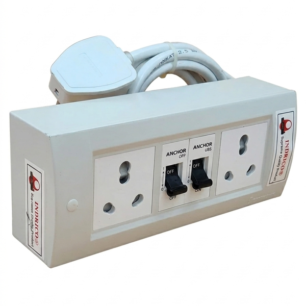 INDRICO 16A Heavy Duty Extension Board with Dual MCB | 3000W Power for AC, Geyser & Appliances