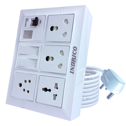 INDRICO 16amps Multi Socket Extension AC Switch Board 15amp with MCB 20A 15A 6A Multi Outlet Box Plug with Copper Cord Heavy Duty Wall Mounted White