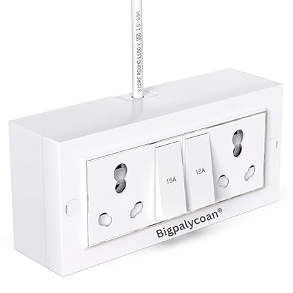 Bigpalycoan Electric Extension Board with Cable- 16A/20A + 16A/20A with Two Switch and Heavy Duty (White), 250 Volts