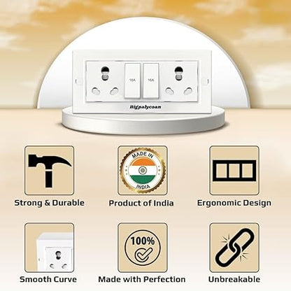Bigpalycoan Electric Extension Board with Cable- 16A/20A + 16A/20A with Two Switch and Heavy Duty (White), 250 Volts