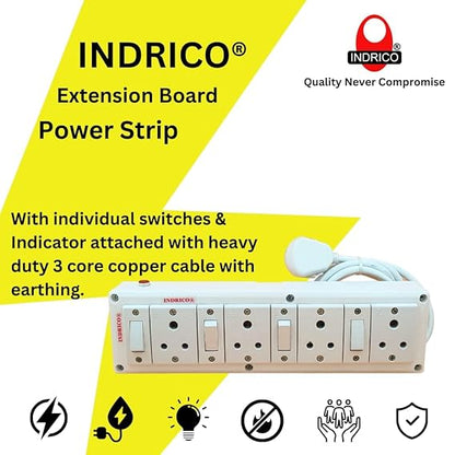 INDRICO® 3 Pins Multi Outlet Extension Boards with Individual Switch White