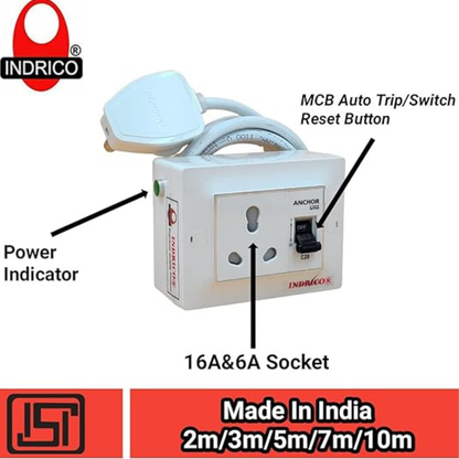 INDRICO 16 Amp Extension Board for Heavy Duty with MCB PVC White Pack of 1 (2.5 MM Cable)