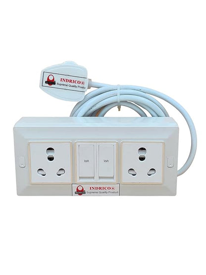 INDRICO Electric Extension Switch Board - 16A/20A + 16A/20A with Individual Switches and Heavy Duty (Rating 2000W)