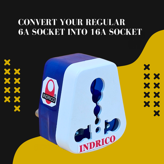 INDRICO 6 Amp to 16 Ampere Converter Socket for Big Size 16 Ampere Plug Top with Universal Sockets for International Pins PVC Multi Color