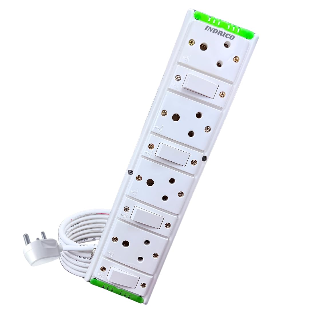 INDRICO® Extension Boards with Individual Switch of 4 Sockets with 5 Meter Long Cable PVC White