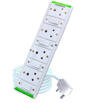 INDRICO® Extension Boards with Individual Switch of 4 Sockets with 5 Meter Long Cable PVC White