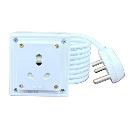 INDRICO Extension Board Heavy Duty 1 Socket 15A 16A 20A High Load Capacity 3000 Watts with 16A Big Plug PVC White (3 Meter)