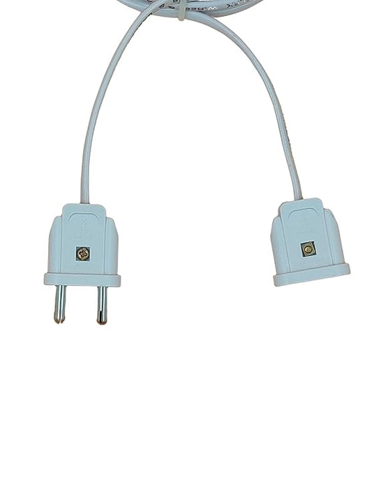 INDRICO 2 Pin Male Female Socket Flexible Flat Cable Wire Extension Cord for Multi-Purpose Use Home Wall Décor, Diwali Christmas Decoration White PVC