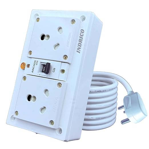 INDRICO 16A Electric Multi Outlet Extension Board Box with MCB for Heavy Duty PVC White