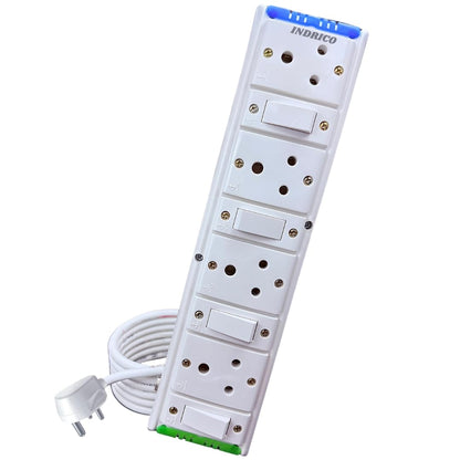 INDRICO® Extension Boards with Individual Switch of 4 Sockets with 5 Meter Long Cable PVC White