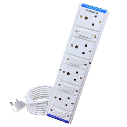 INDRICO® Extension Boards with Individual Switch of 4 Sockets with 5 Meter Long Cable PVC White