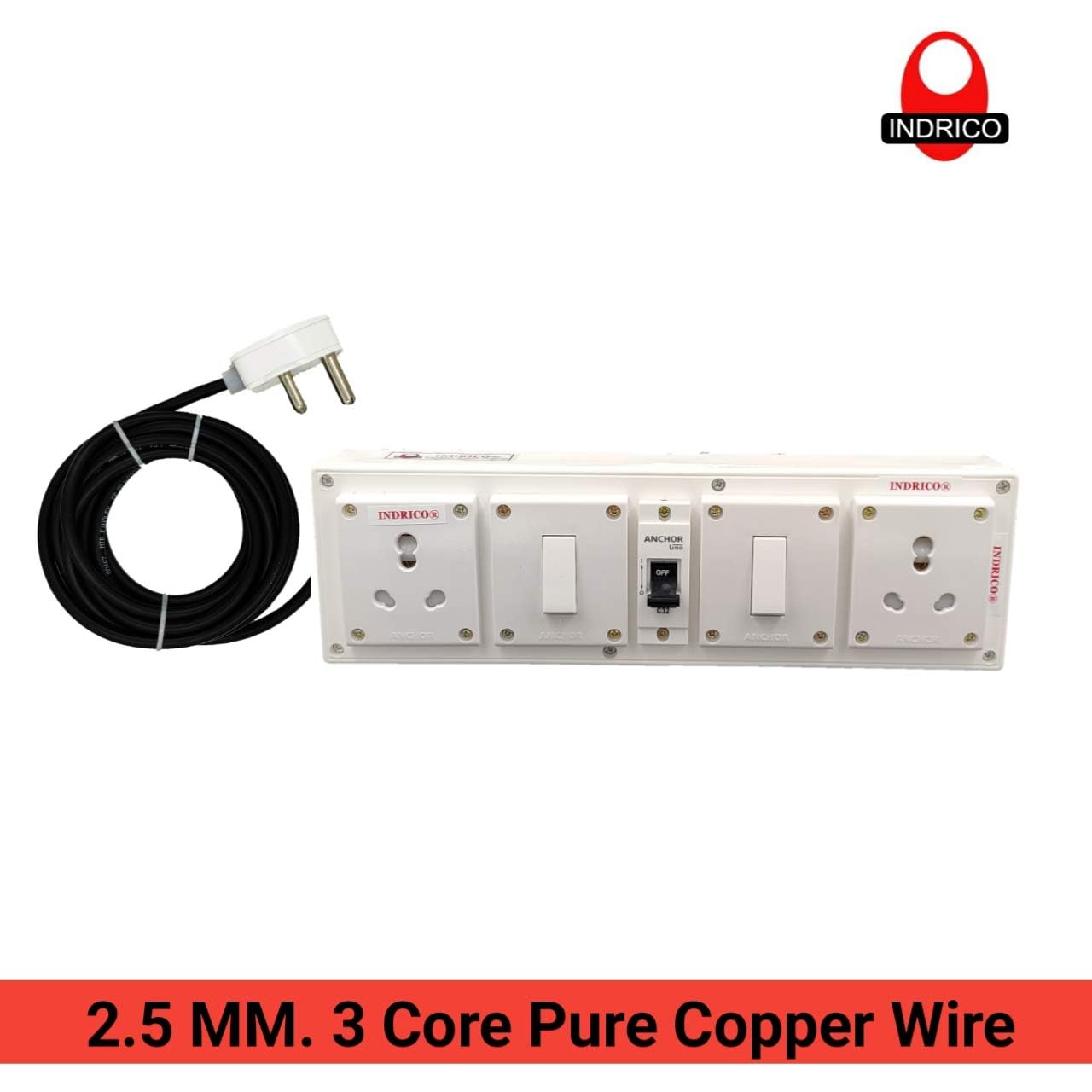 Extension Board for Heavy Appliances, AC/Washing Machine/Fridge/Micro Oven (2+2) 20 AMP 2.5 mm 3 core Copper Wire New