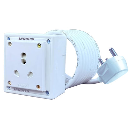 INDRICO Extension Board Heavy Duty 1 Socket 15A 16A 20A High Load Capacity 3000 Watts with 16A Big Plug PVC White (3 Meter)