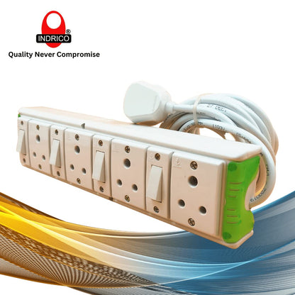 INDRICO® Extension Boards with Individual Switch of 4 Sockets with 5 Meter Long Cable PVC White