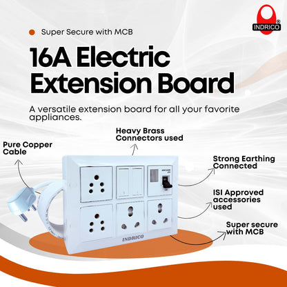 INDRICO 6A 16A Power Extension Board Box with MCB up-to 2200 Watts 220 Volts