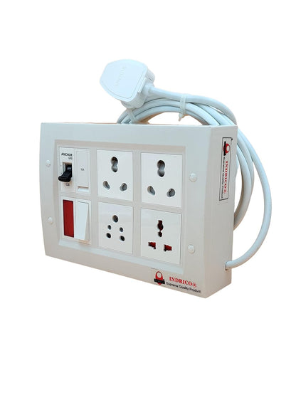 INDRICO Multi Outlet Socket Extension AC Switch Board with MCB 20A 15A 6A 16 Amp Box with Copper Cord Heavy Duty Wall Mounted up-to 3500 Watts 220 Volts