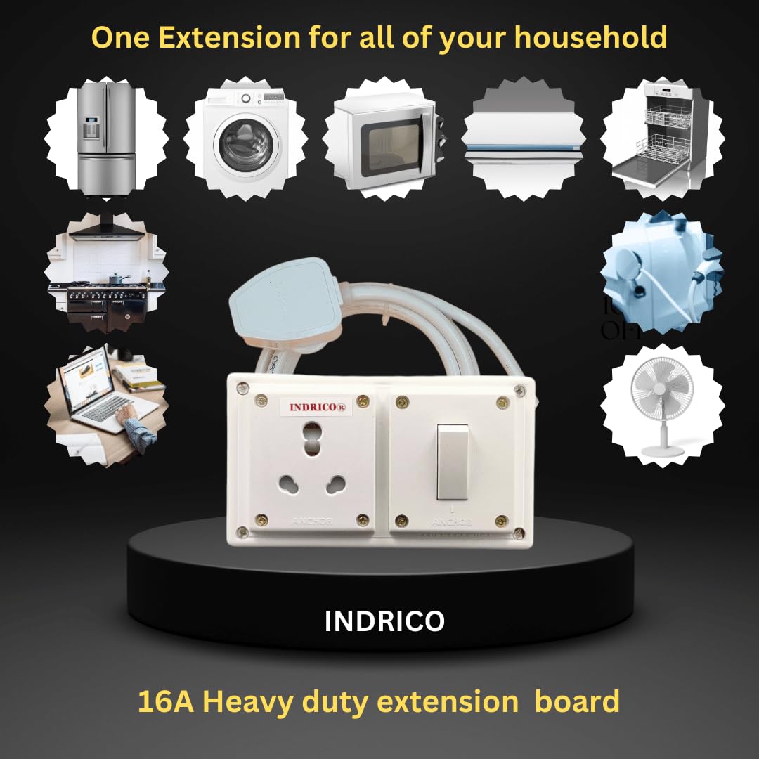 Extension Board with Long Wire (1.5 mm) 1 Socket 1 Switch 15/16 Amp White