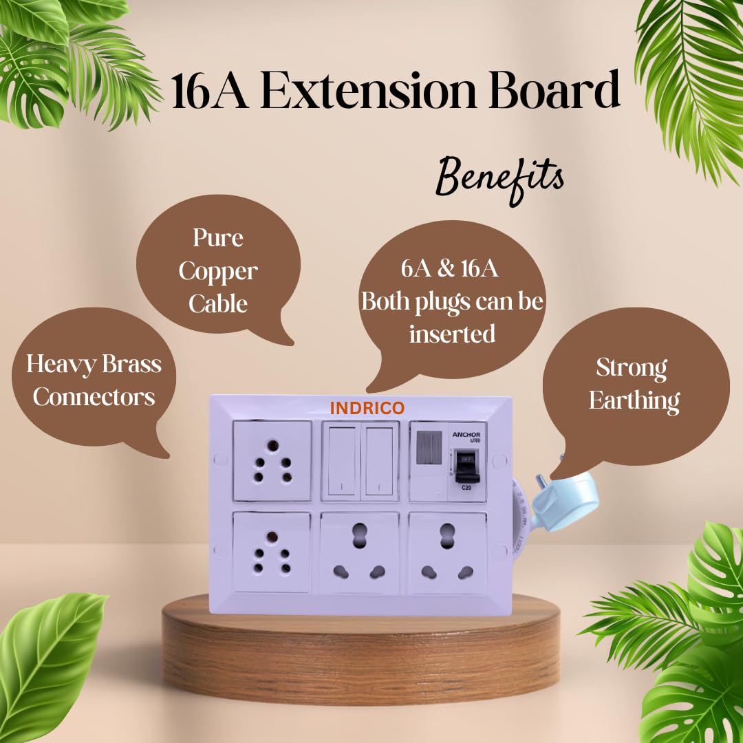 INDRICO 6A 16A Power Extension Board Box with MCB up-to 2200 Watts 220 Volts