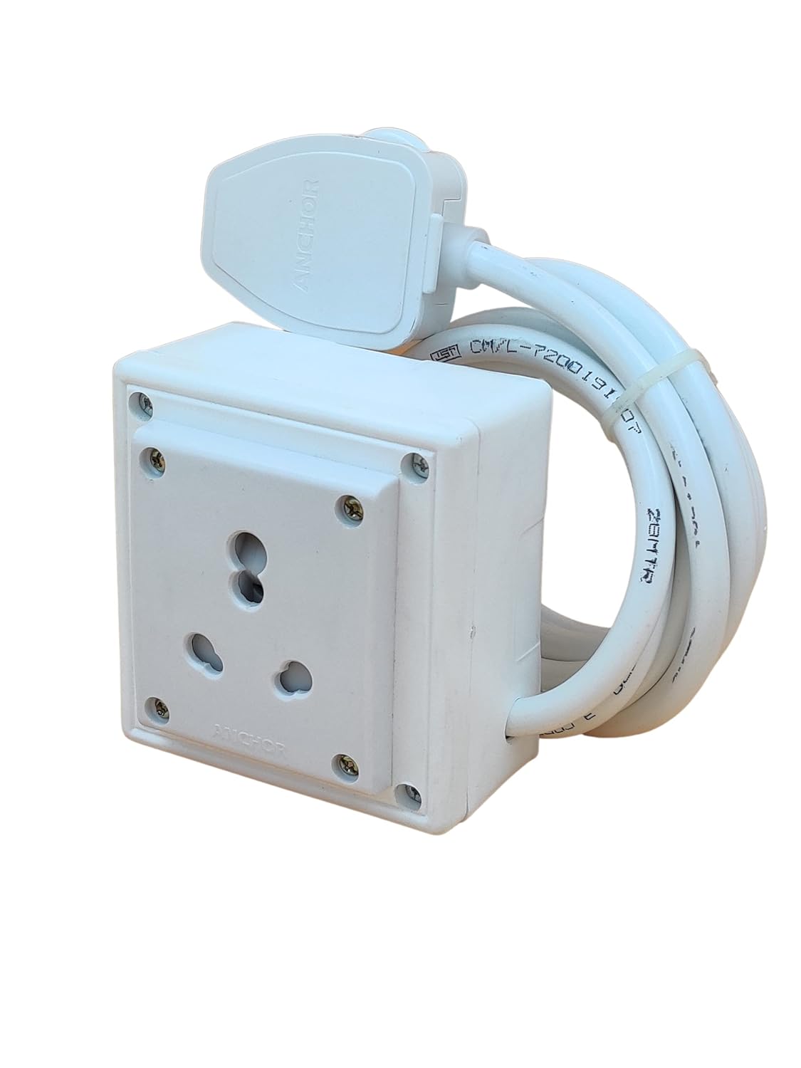 INDRICO Extension Board Heavy Duty 1 Socket 15A 16A 20A High Load Capacity 3000 Watts with 16A Big Plug PVC White (3 Meter)