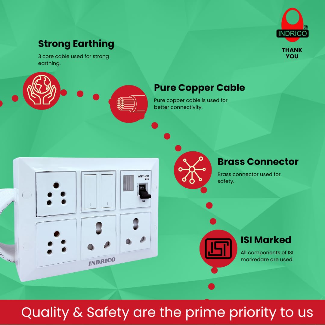 INDRICO 6A 16A Power Extension Board Box with MCB up-to 2200 Watts 220 Volts