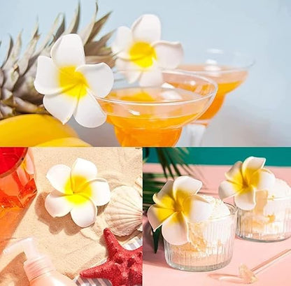 Bigpalycoan Artificial Big Foam Hawaii Floating Flowers – Waterproof Decorative Flowers for Pooja Thali, Festivals, Home, DIY Crafts & Diwali Décor (White, Set of 12)