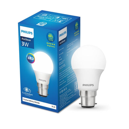 Philips 3-watt LED Bulb | AceSaver LED Bulb | Base: B22 Light Bulb for Home | Crystal White