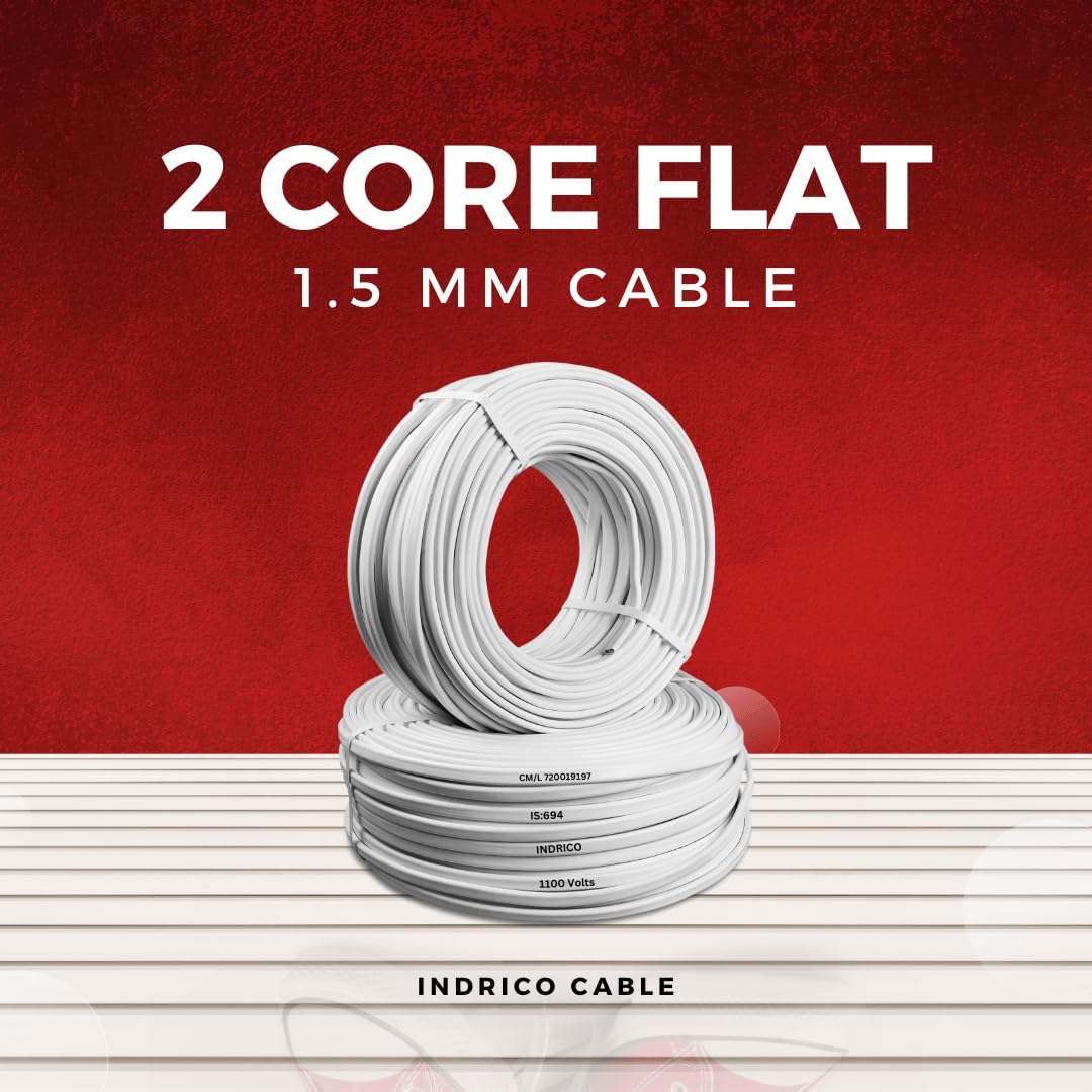 INDRICO Twin Flat Aeroflex 2 core Copper Wires and Cables 1.5 mm for Domestic and Industrial Electric Connections