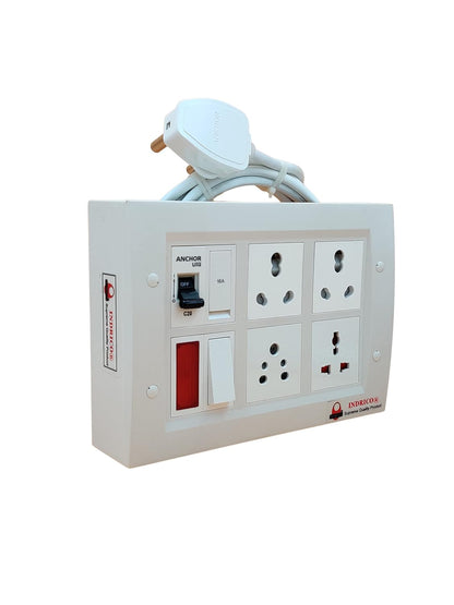 INDRICO Multi Outlet Socket Extension AC Switch Board with MCB 20A 15A 6A 16 Amp Box with Copper Cord Heavy Duty Wall Mounted up-to 3500 Watts 220 Volts