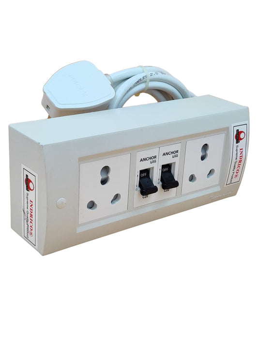 INDRICO Electric Extension Board with 15A/16A/20A Sockets and 16A/20A/25A MCB Heavy Duty 4mm Long Wire (Rating 4500W) PVC White