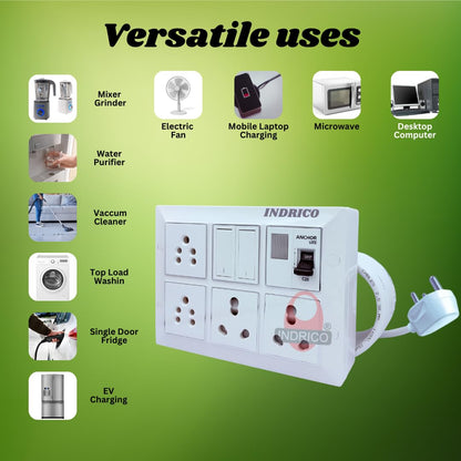 INDRICO 6A 16A Power Extension Board Box with MCB up-to 2200 Watts 220 Volts