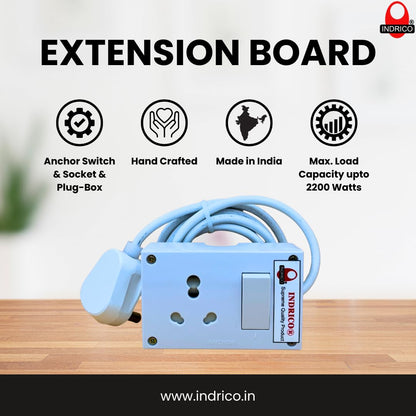 INDRICO® 16A Power Extension Board with Heavy Duty Wire for Microwave, Induction Cooker, Fridge, Washing Machine, 1 Ton A.C, Anchor Switch & Socket & Plug (Up-to 2000 watts)