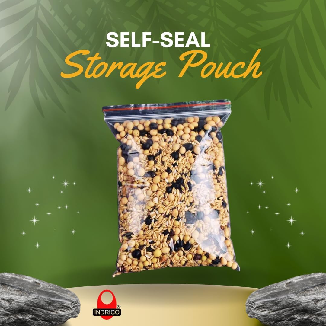 INDRICO Zip Lock Pouch Bags for Reusable Self-Seal Storage Transparent