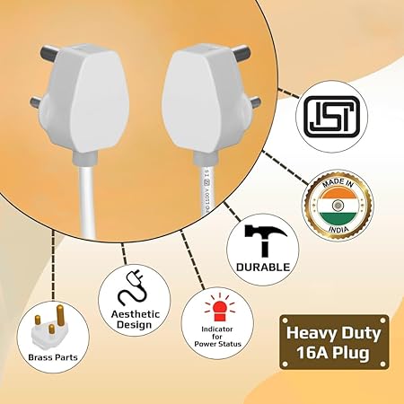 Bigpalycoan Electric Extension Board with Cable- 16A/20A + 16A/20A with Two Switch and Heavy Duty (White), 250 Volts