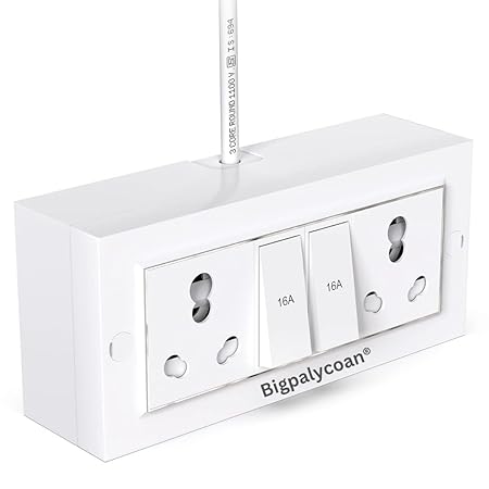 Bigpalycoan Electric Extension Board with Cable- 16A/20A + 16A/20A with Two Switch and Heavy Duty (White), 250 Volts
