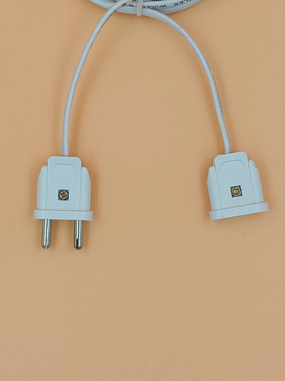 INDRICO 2 Pin Male Female Socket Flexible Flat Cable Wire Extension Cord for Multi-Purpose Use Home Wall Décor, Diwali Christmas Decoration White PVC
