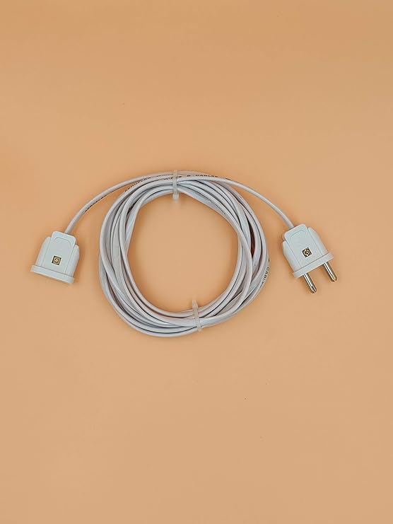 INDRICO 2 Pin Male Female Socket Flexible Flat Cable Wire Extension Cord for Multi-Purpose Use Home Wall Décor, Diwali Christmas Decoration White PVC
