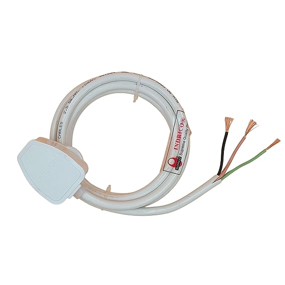 INDRICO 3 Pin Power Cable AC Extension Cord 3 Core Copper Heavy Duty Wire for Cooler Fan Refrigerator Fan and Other Home Appliances PVC White Pack of 1 0.75 MM Cable