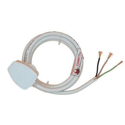 INDRICO 3 Pin Power Cable AC Extension Cord 3 Core Copper Heavy Duty Wire for Cooler Fan Refrigerator Fan and Other Home Appliances PVC White Pack of 1 (2.5 MM Cable)