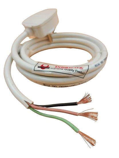 INDRICO 3 Pin Power Cable AC Extension Cord 3 Core Copper Heavy Duty Wire for Cooler Fan Refrigerator Fan and Other Home Appliances PVC White Pack of 1 0.75 MM Cable